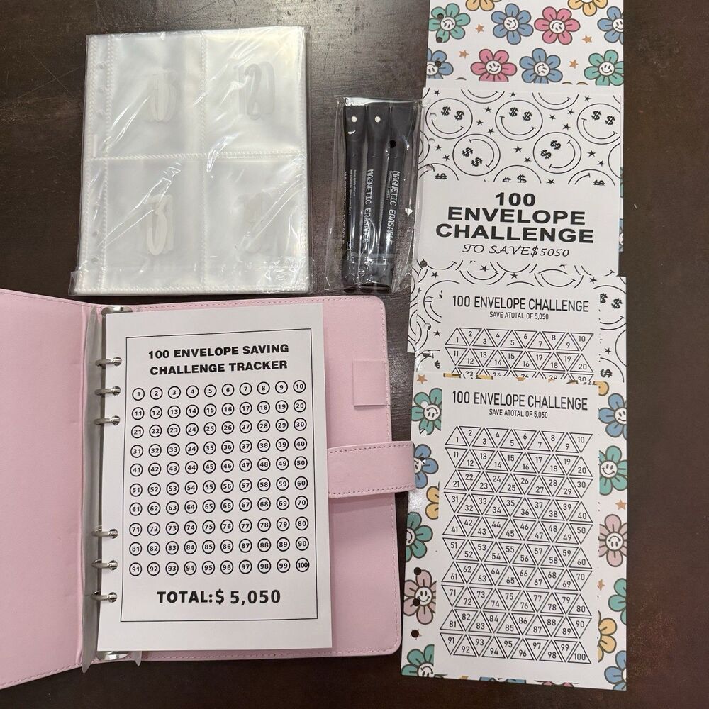 100 Envelope Money Saving Challenge Binder Save $5050 Budget Book Pink